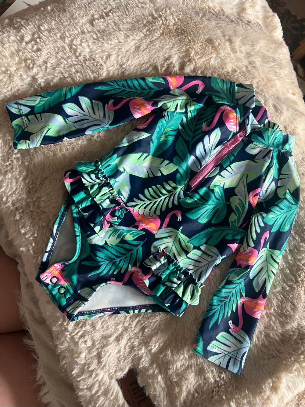 Carter's Navy Tropical Flamingo Zip-Front One-Piece Swimsuit